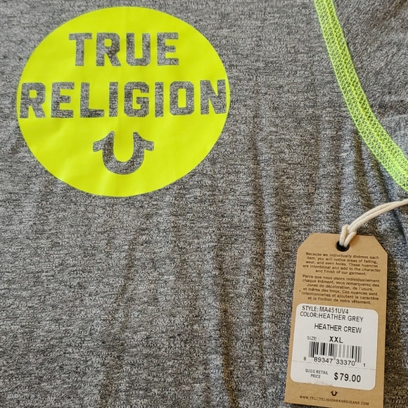 Men Gray/HL Yellow True Religion Shirt Size 2XL - Picture 2 of 4
